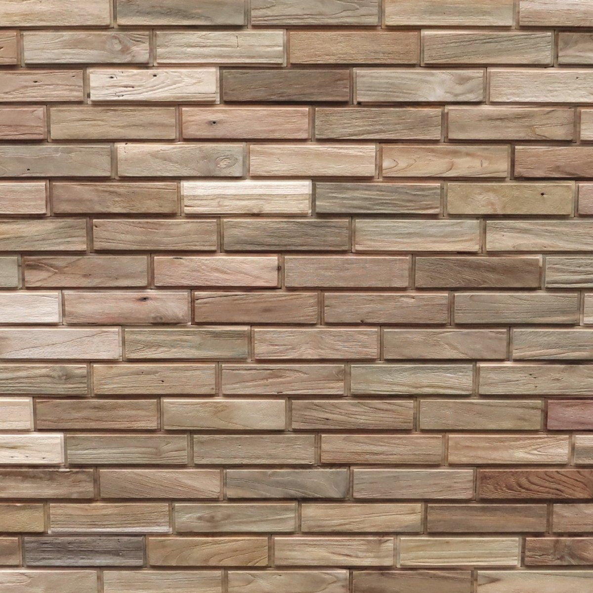 Holzverblender aus Teakholz, 21x6 cm, BRICK, dekoratives Verblendmaterial für Wandgestaltung, naturbelassen und robust
