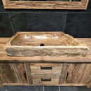Wasbak van versteend hout | Natuursteen | Unieke stukken | 100-120 cm
