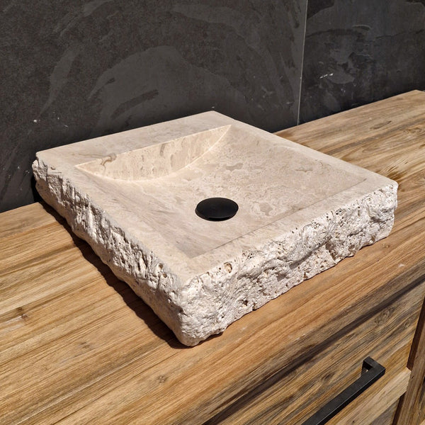  - BILBAO | Waschtisch | Travertin roh - 46 x 40 x 10 cm - Badgestaltung | Afrika Naturstein