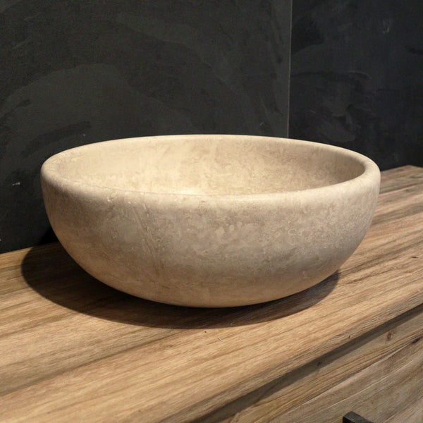  - MOSKAU | rundes Waschbecken | Travertin glatt - Ø 40 cm - Badgestaltung | Afrika Naturstein