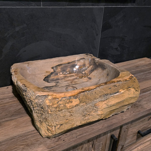  - FOSSIL WOOD | Waschbecken nr. 1 - 25 | in verschiedenen Größen - Nr. 1 - B 60 x T 47 x H 15 cm - Badgestaltung | Afrika Naturstein