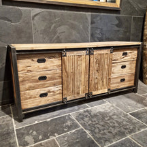 MOTANA Unterschrank mit Spiegel, Teakholz Badmöbel Set für modernes Badezimmer, inklusive Spiegel und Stauraum