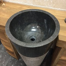 Exklusives Standwaschbecken aus hochwertigem Marmor - LEFKAS Standwaschbecken Grau mit Schwarz Marmor 90 x 40 cm - Grau und Schwarz - Badgestaltung | Afrika Naturstein