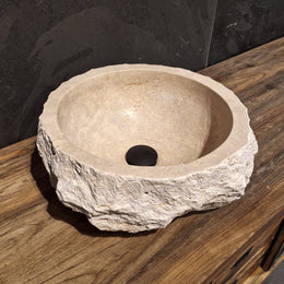 MOSKAU | rundes Waschbecken | Travertin roh - 35 x 35 x 15 cm - Badgestaltung | Afrika Naturstein