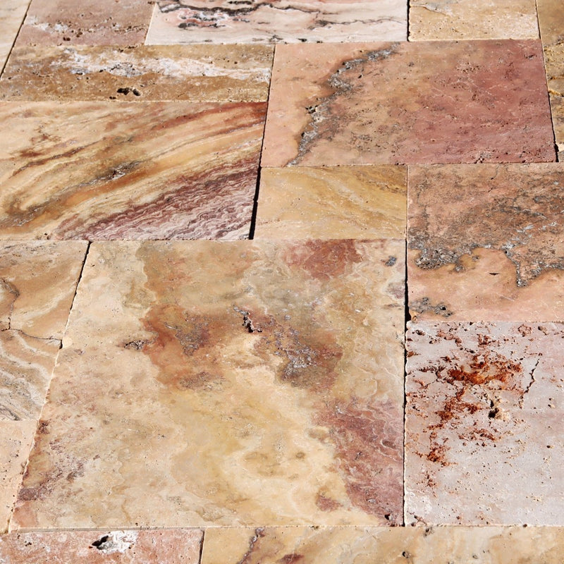  - Muster | Terrassenplatten | TRAVERTIN SCABAS ANTIK GOLD - ca. 15 - 20 x 15 - 20 cm - Muster | Afrika Naturstein