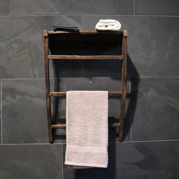  - Wandregal Handtuchleiter Teakholz 50 x 25 x 70cm - Dunkel (gebrannt) - Badgestaltung | Afrika Naturstein