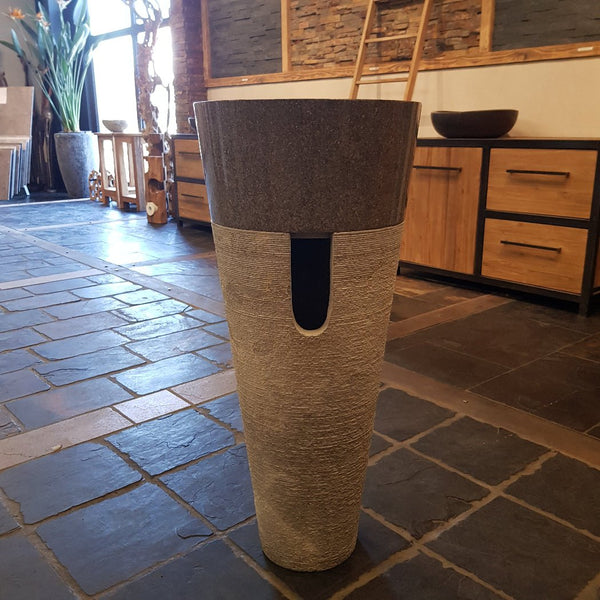  - LEFKAS Standwaschbecken Grau mit Schwarz Marmor 90 x 40 cm - Grau und Schwarz - Badgestaltung | Afrika Naturstein