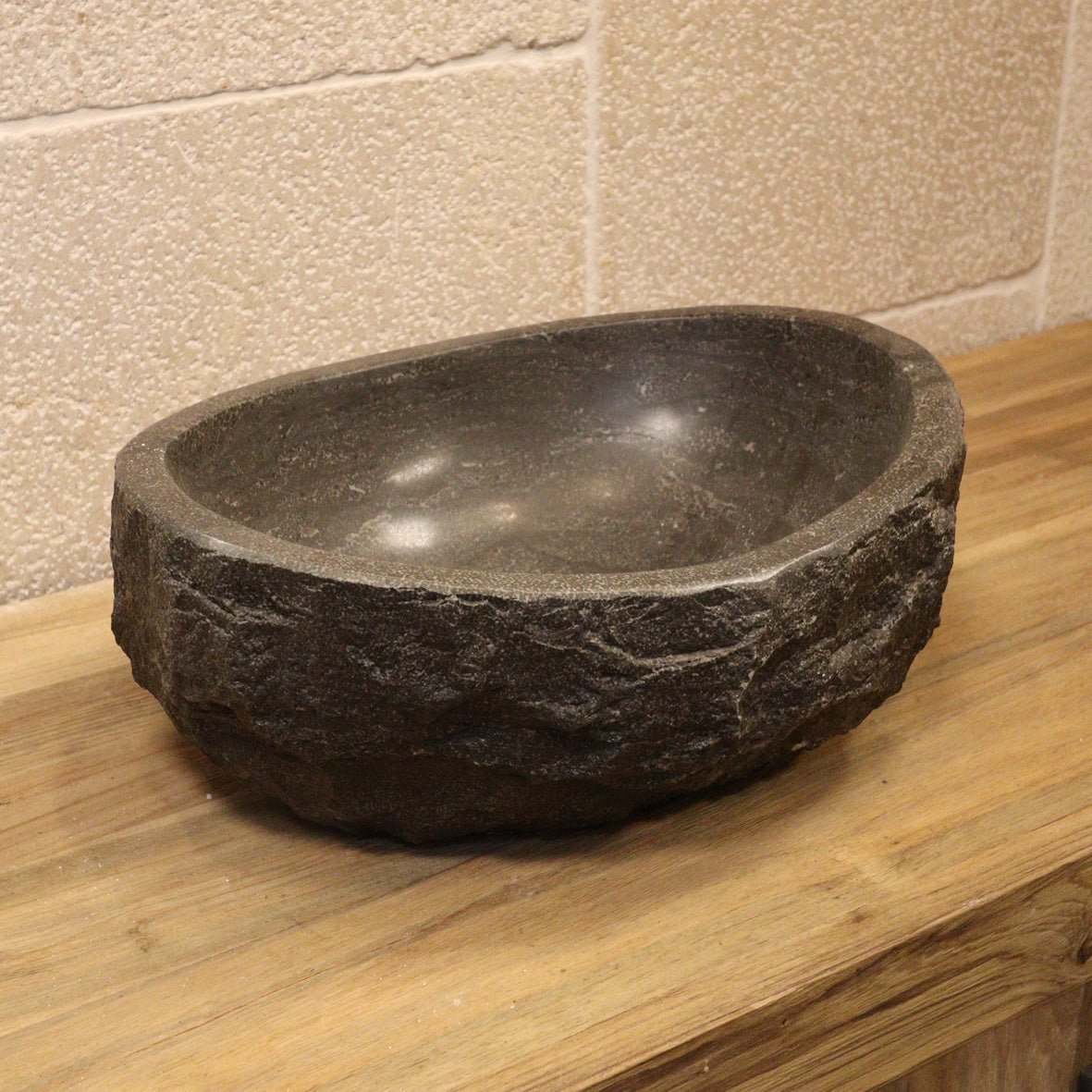 TESTWAVE | Waschbecken | Blaustein roh -  40 x 20 x 13 - 15 cm - Badgestaltung | Afrika Naturstein