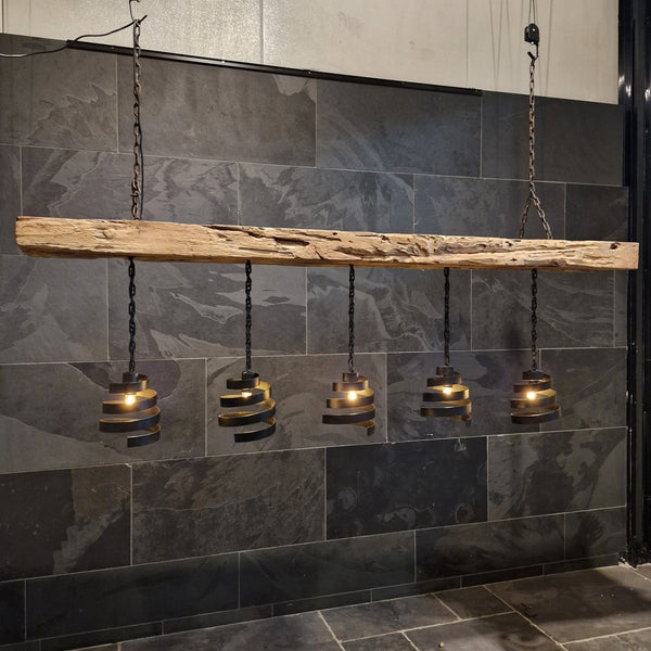  - Hängelampe SPIRALE Teakholz 200 x 27 x 63 cm, 5 Lampen - Badgestaltung | Afrika Naturstein