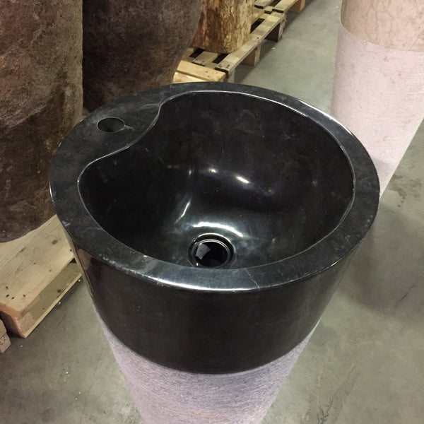 Bodenstehendes Handwaschbecken fürs Gäste - WC - LEFKAS Standwaschbecken Grau mit Schwarz Marmor 90 x 40 cm - Grau und Schwarz - Badgestaltung | Afrika Naturstein