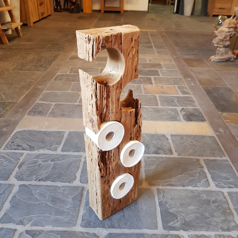 Unikat Badezimmer Ersatzrollenhalter - Toilettenpapierhalter Teak Altholz Unikat - 5 Rollen - Badgestaltung
