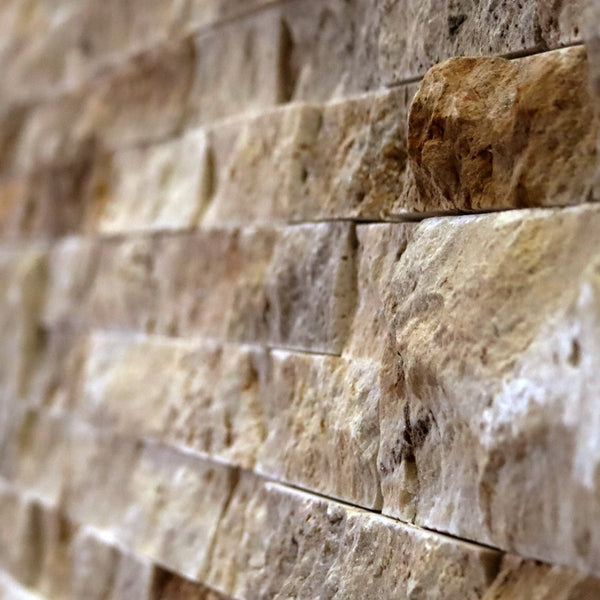  - Muster | Naturstein Verblender | TRAVERTIN SCABAS ANTIK GOLD MIT BLOCK - ca. 15 x 15 - 20 cm - Muster | Afrika Naturstein