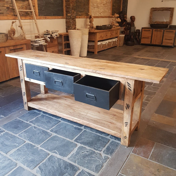  - MADRAS A | Sideboard Badmöbel Mangoholz - 204 x 55 x 80 cm - Badgestaltung | Afrika Naturstein