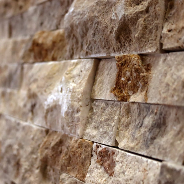  - Muster | Naturstein Verblender | TRAVERTIN SCABAS ANTIK GOLD MIT BLOCK - ca. 15 x 15 - 20 cm - Muster | Afrika Naturstein