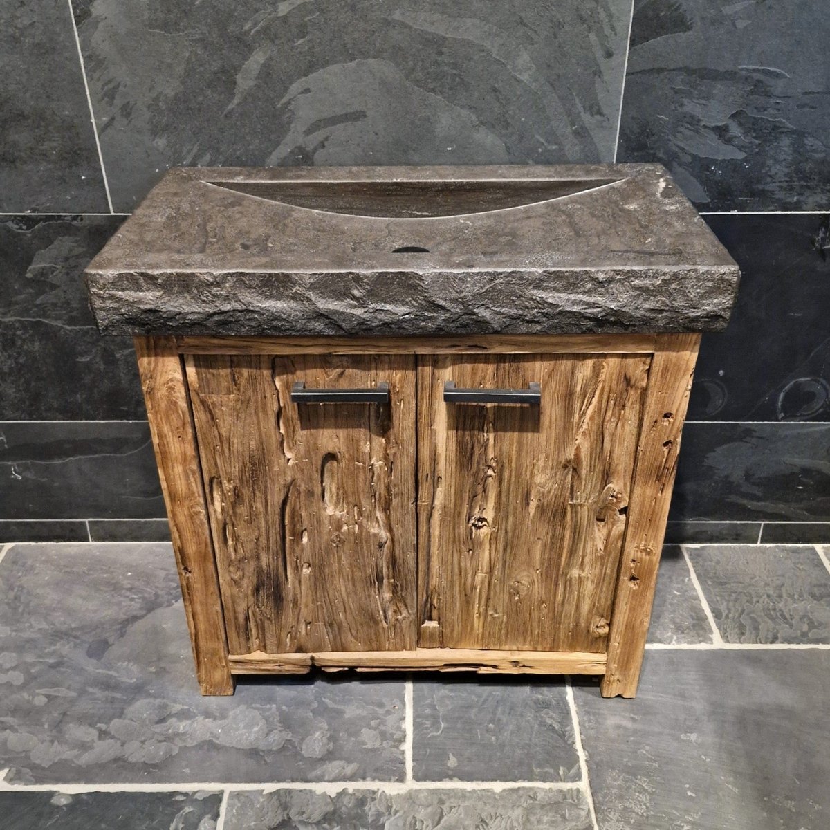 Badezimmermöbel mit Waschtisch aus natürlichem Massivholz, Modell 7, von Bantam, moderne Badgestaltung, elegante Holzoptik