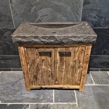 Badezimmermöbel mit Waschtisch aus natürlichem Massivholz, Modell 7, von Bantam, moderne Badgestaltung, elegante Holzoptik
