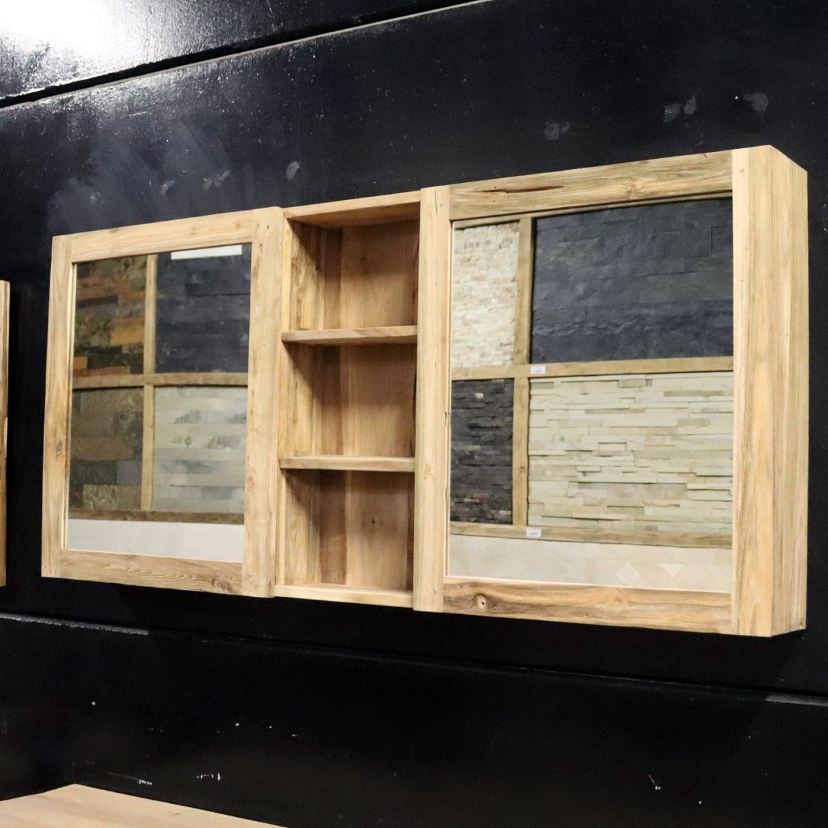 Spiegelschrank Badspiegel aus recyceltem Teakholz, 140-180 cm breit, 70 cm hoch, für moderne Badgestaltung
