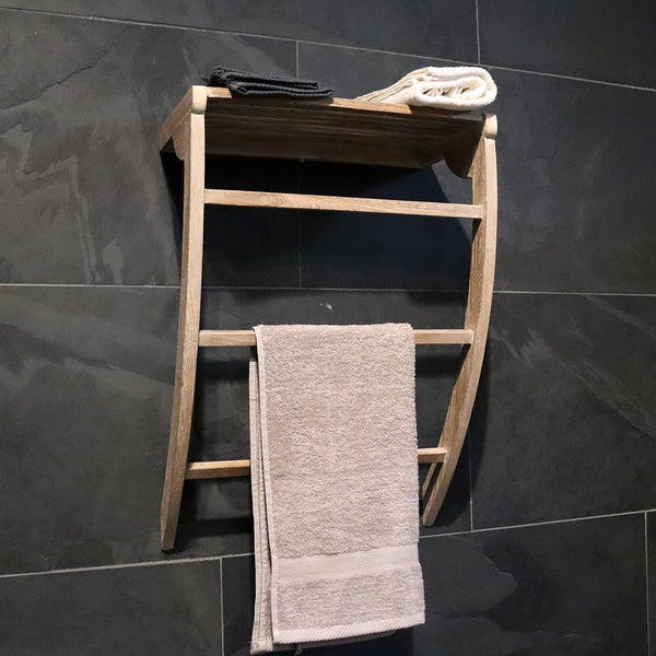  - Wandregal Handtuchleiter Teakholz 50 x 25 x 70cm - Dunkel (gebrannt) - Badgestaltung | Afrika Naturstein