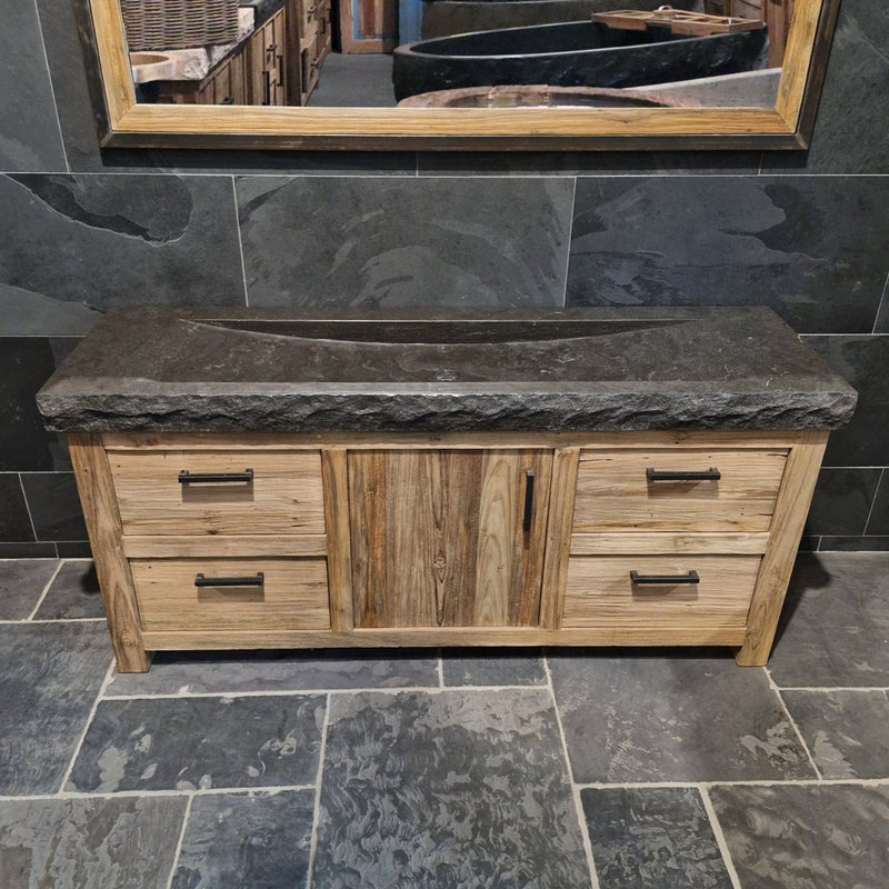  - BINTAN Unterschrank mit Waschtisch, roh - 146 x 50 x 87 cm - Badgestaltung | Afrika Naturstein