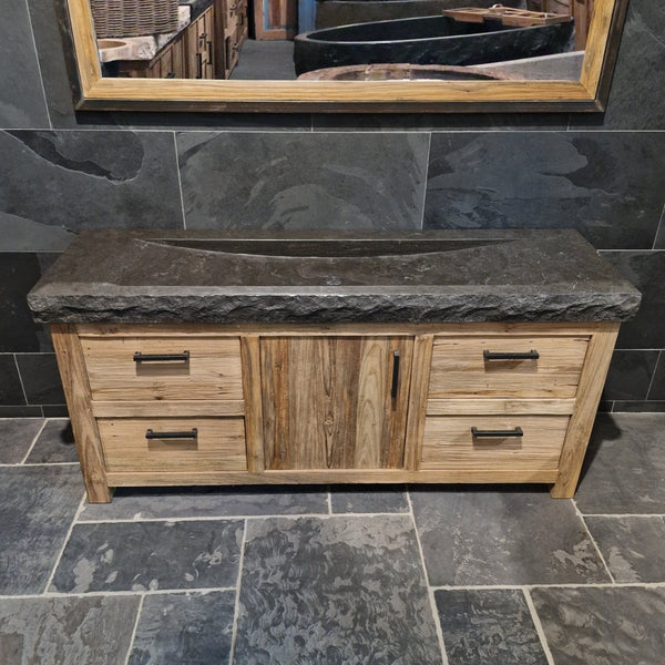  - BINTAN Unterschrank mit Waschtisch, roh - 146 x 50 x 87 cm - Badgestaltung | Afrika Naturstein