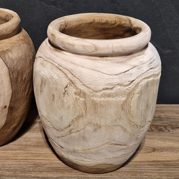  - Kleine Vase aus recyceltem Teakholz, Mix oder hell - Helle Vase - Badgestaltung | Afrika Naturstein