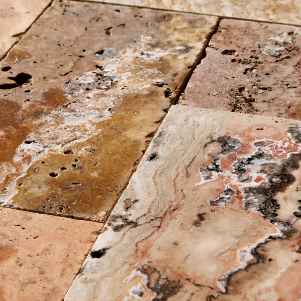  - Muster | Terrassenplatten | TRAVERTIN SCABAS ANTIK GOLD - ca. 15 - 20 x 15 - 20 cm - Muster | Afrika Naturstein