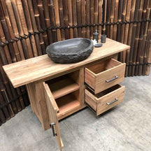 Waschbeckenunterschrank aus Massivholz in Teak, 160 x 46 x 80 cm, für Badgestaltung, Modell 2, von BINTAN