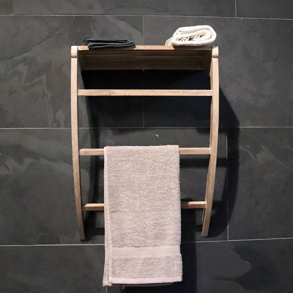  - Wandregal Handtuchleiter Teakholz 50 x 25 x 70cm - Dunkel (gebrannt) - Badgestaltung | Afrika Naturstein