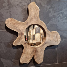 Wandspiegel Badspiegel aus recyceltem Teakholz, verschiedene Größen, für stilvolle Badgestaltung, von Baumstumpf.