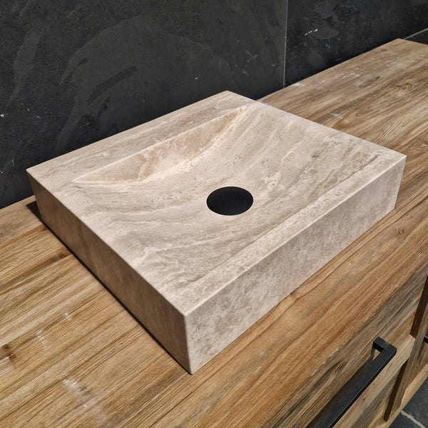  - BILBAO Waschtisch Travertin glatt - 42 x 38 x 10 cm - Badgestaltung | Afrika Naturstein