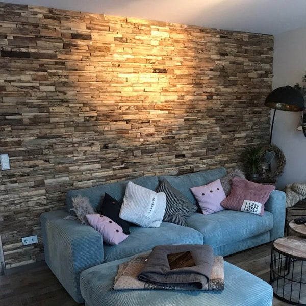 Verblender - Holzverblender - Wandverblender - Wandverkleidung - Paneele - Teak - Altholz - Deco - 5x3x2 - 07 - SEAWOOD | Holzpaneele | 2x3x5 - 1 Stück 50 x 10 cm - Verblender | Afrika Naturstein