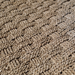  - Bänkchen mit geflochtenem Seegras - 40 x 40 x 45 cm (mit Teakholz) - Badgestaltung | Afrika Naturstein