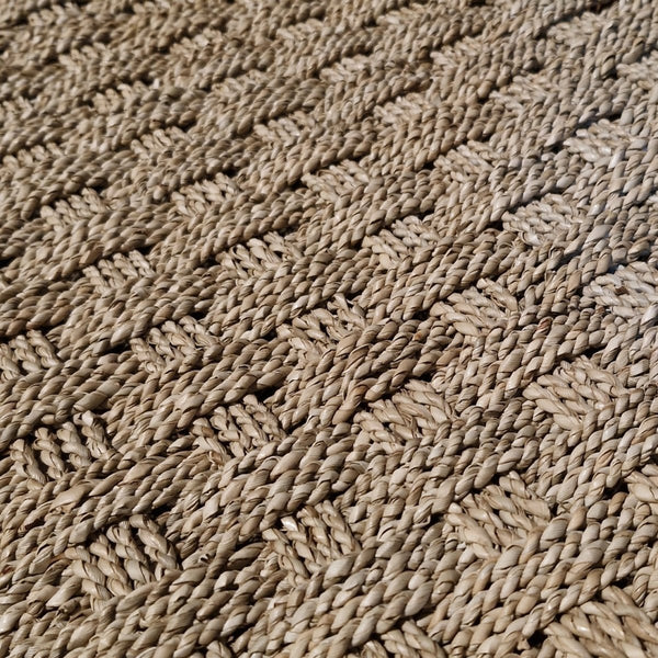  - Bänkchen mit geflochtenem Seegras - 40 x 40 x 45 cm (mit Teakholz) - Badgestaltung | Afrika Naturstein