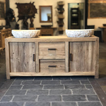 Teakholz Badezimmerunterschrank von FLORES, stilvolle Badgestaltung, handgefertigt, langlebiges Holz, modernes Design