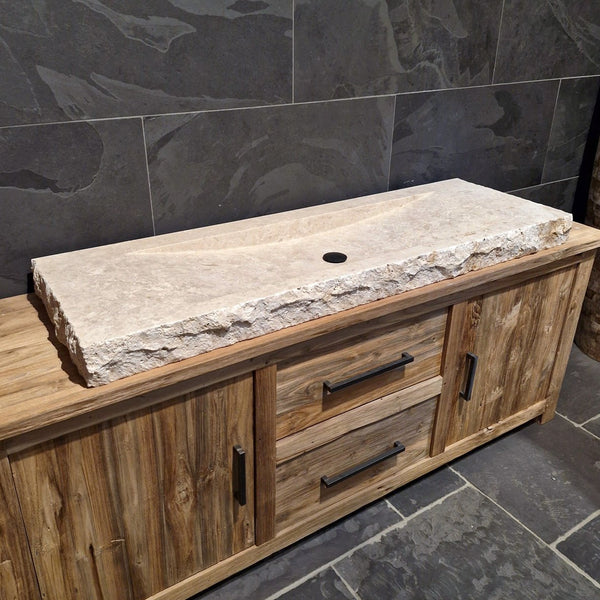  - BILBAO | Waschtisch | Travertin roh - 156 x 50 x 10 cm - Badgestaltung | Afrika Naturstein