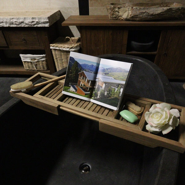  - Badewannenablage Teakholz ausziehbar 67 - 95 x 26 x 6 cm - Badgestaltung | Afrika Naturstein