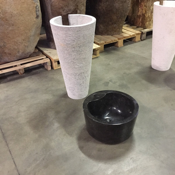 Naturstein Standwaschbecken freistehend - LEFKAS Standwaschbecken Grau mit Schwarz Marmor 90 x 40 cm - Grau und Schwarz - Badgestaltung | Afrika Naturstein