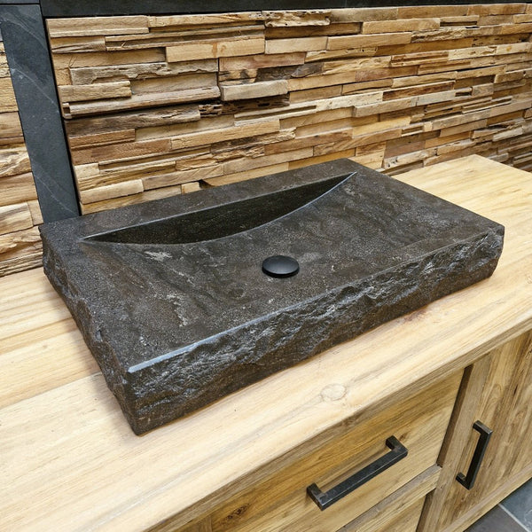  - BILBAO Waschtisch Blaustein Roh - 66 x 40 x 10 cm - Badgestaltung | Afrika Naturstein