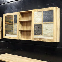 Spiegelschrank Badspiegel aus recyceltem Teakholz, 140-180 cm breit, 70 cm hoch, für modernes Badezimmerdesign.