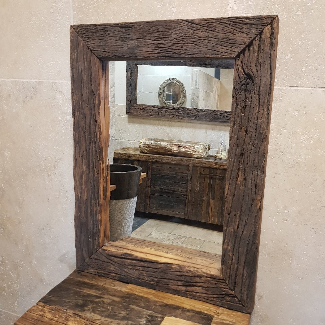  - RAILWOOD Altholz Spiegel handgefertigtes Unikat in vielen Größen - 60 x 80 cm - Badgestaltung | Afrika Naturstein