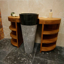 Badschrank mit Standwaschbecken aus Teak und Naturstein, 140 x 45 x 83 cm, von Aceh für stilvolle Badgestaltung