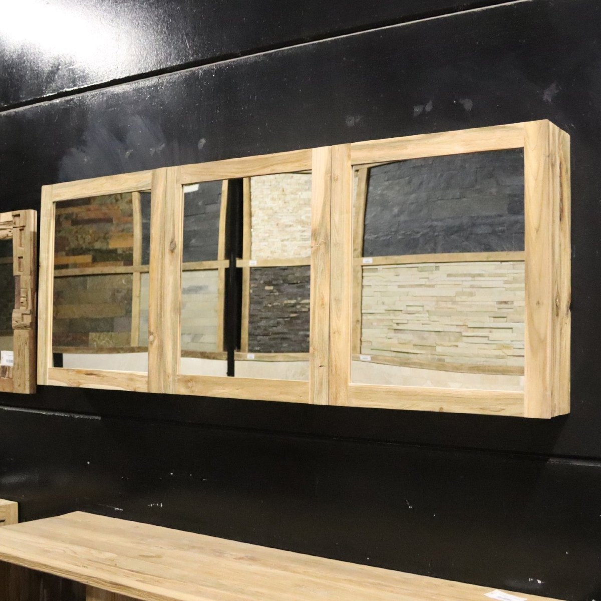 Spiegelschrank für Bad mit recyceltem Teakholz, 150 oder 180 cm, 70 cm breit, stilvolle Badgestaltung von MALAYA