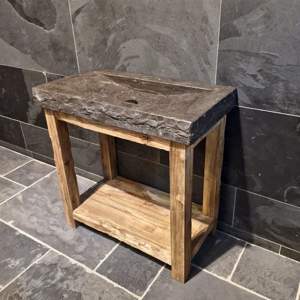  - DENPASAR Untertisch mit Waschtisch Blaustein Roh - 86 x 45 x 87 cm - Badgestaltung | Afrika Naturstein