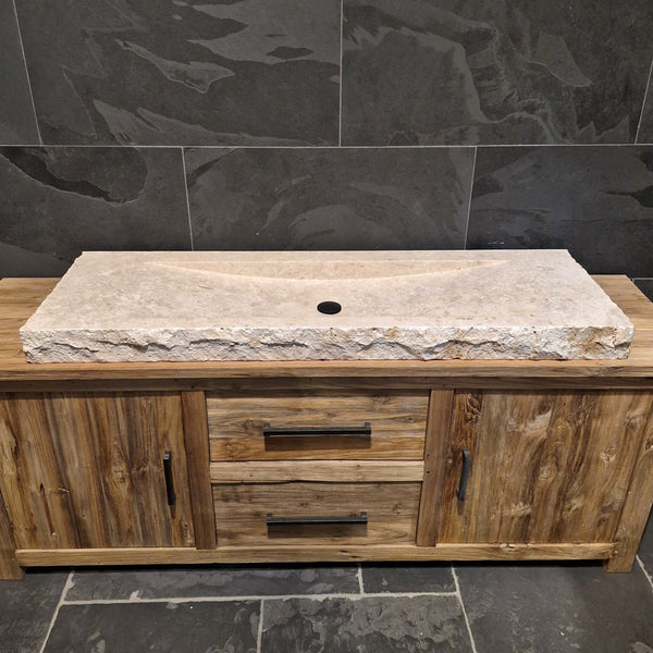  - BILBAO | Waschtisch | Travertin roh - 125 x 55 x 10 cm - Badgestaltung | Afrika Naturstein