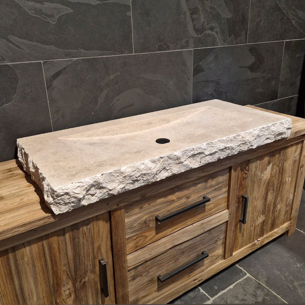  - BILBAO | Waschtisch | Travertin roh - 125 x 55 x 10 cm - Badgestaltung | Afrika Naturstein