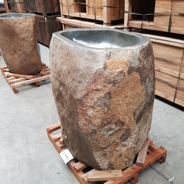  - RHODOS XD Standwaschbecken Flussstein 90 x 65 x 90 cm - Badgestaltung | Afrika Naturstein