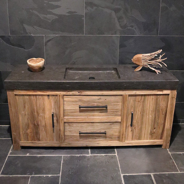  - MADURA Unterschrank mit Amsterdam Waschtisch 182 x 53 x 87 cm - Badgestaltung | Afrika Naturstein