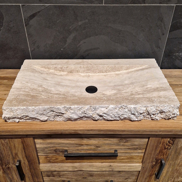  - BILBAO | Waschtisch | Travertin roh - 66 x 40 x 10 cm - Badgestaltung | Afrika Naturstein
