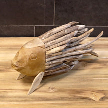 Altholz Deko Fisch aus der Badgestaltung von TIERE, 10 x 18 x 38 cm, dekoratives Holzstück für Badezimmerdekoration