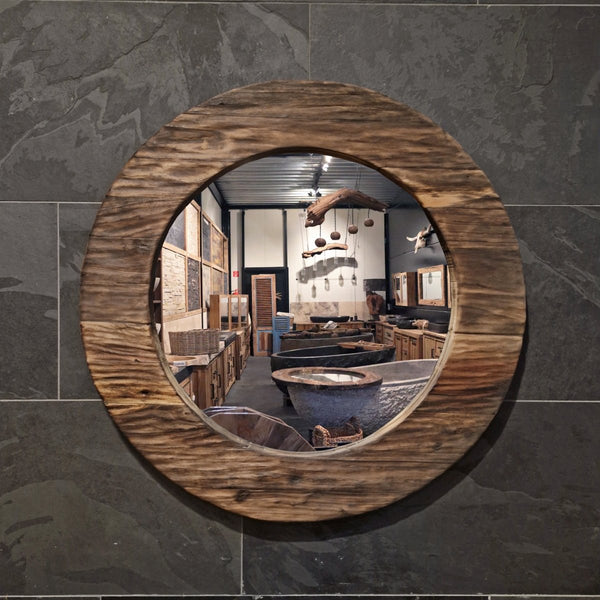  - Runder Wandspiegel Badspiegel C1 - 5 - C3 - Ø 100 x 5 cm - Badgestaltung | Afrika Naturstein